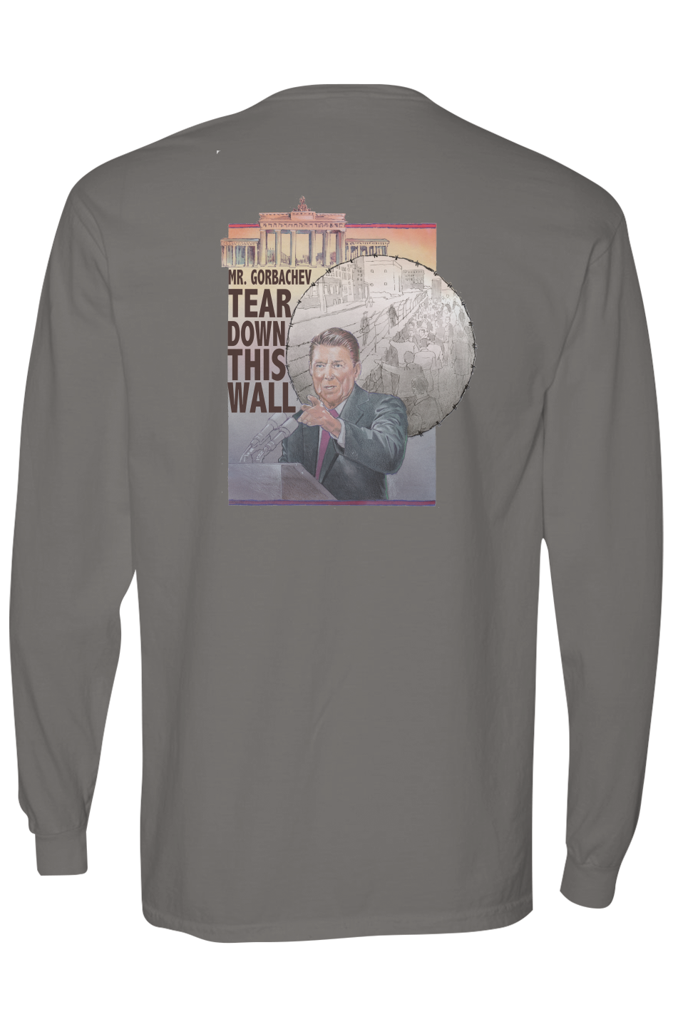 The Reagan Tee — Pepper long sleeve, back view