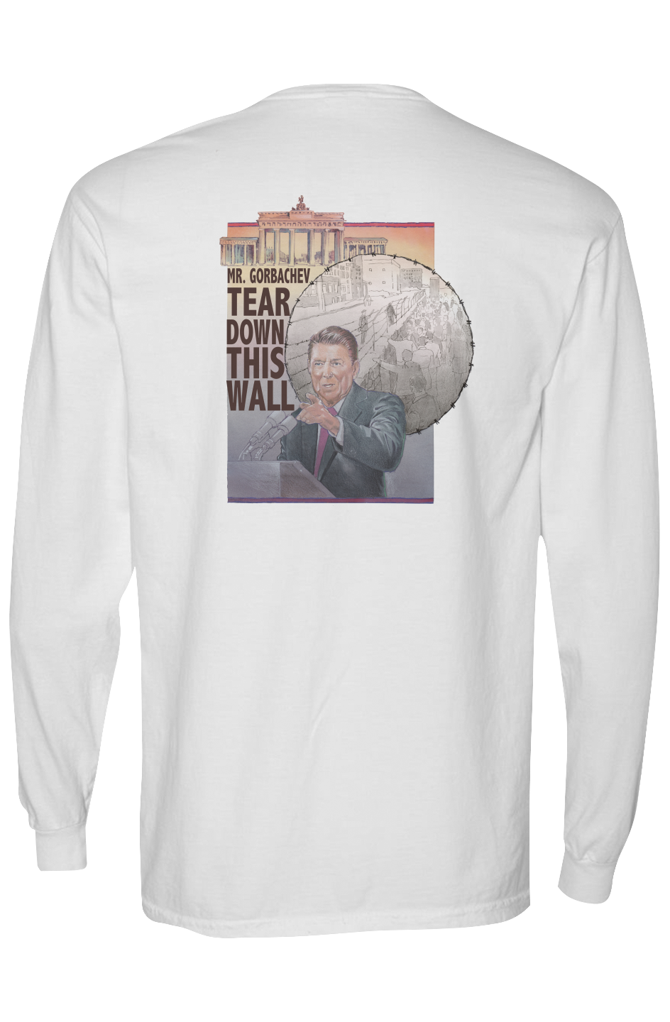 The Reagan Tee — white long sleeve, back view